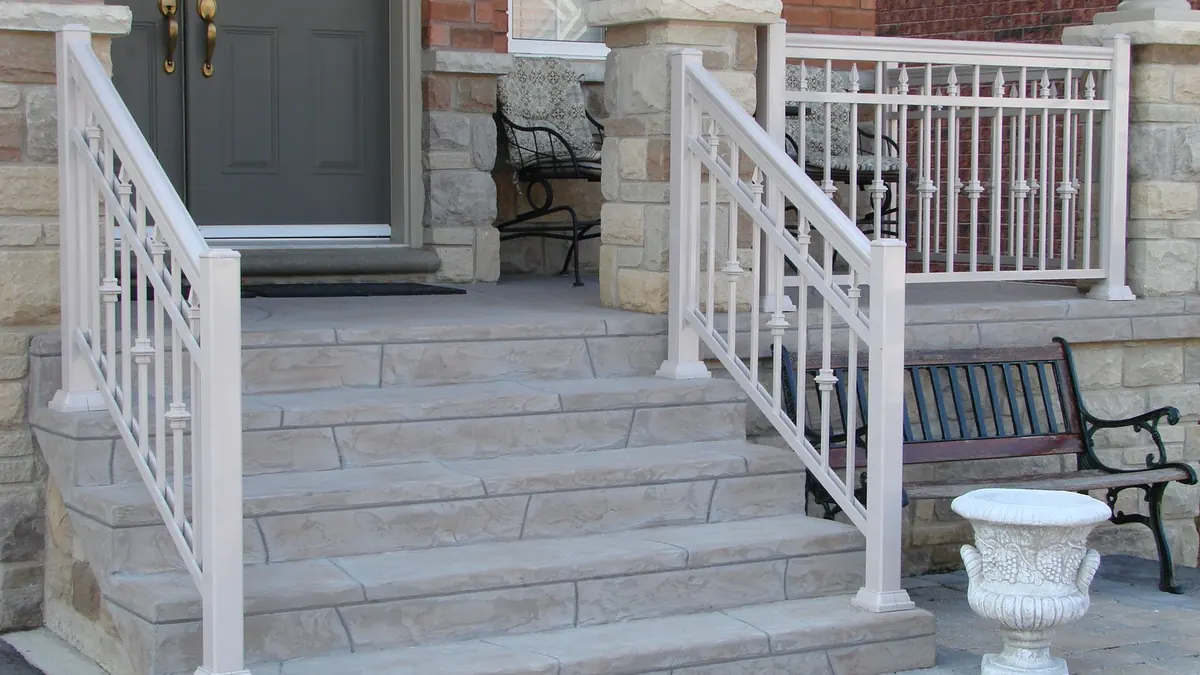 Black aluminum balcony railing two-story home Oakville installation