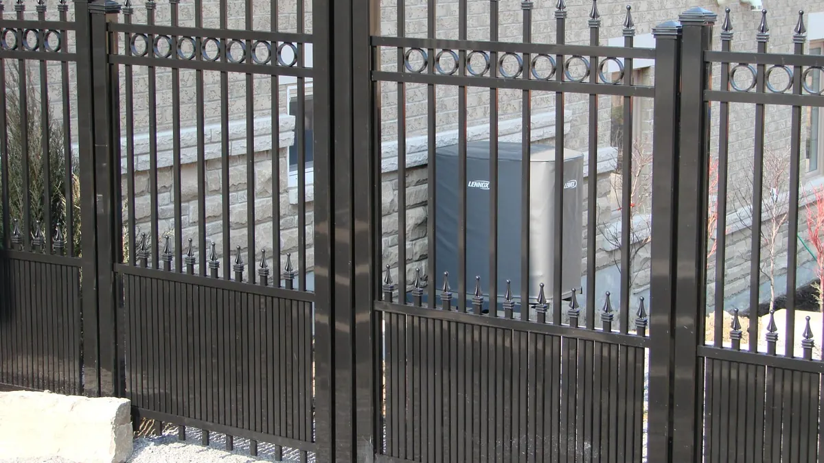 Black aluminum picket fence side yard Hamilton installation